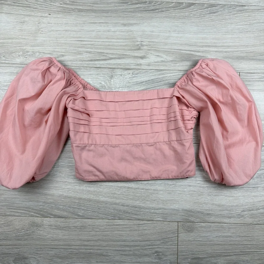 Abercrombie & Fitch Pink Puff Sleeve Ruched Crop Blouse Bella Swan Size XS